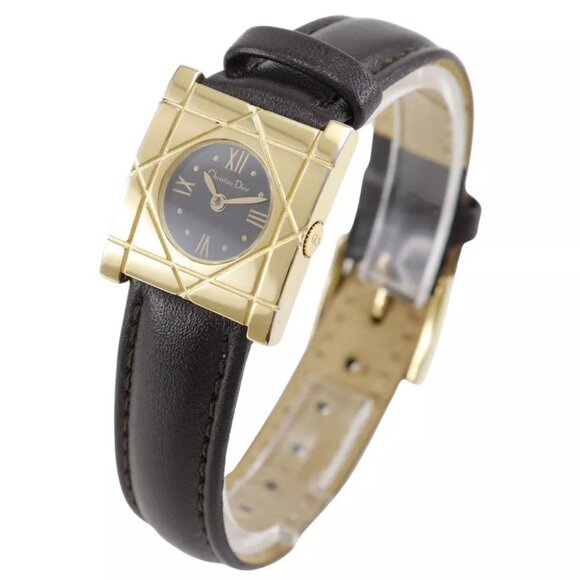 Dior Cannage Square Watches D82-150 blackDial Plated Gold/Embossed Leather... - Picture 1 of 9